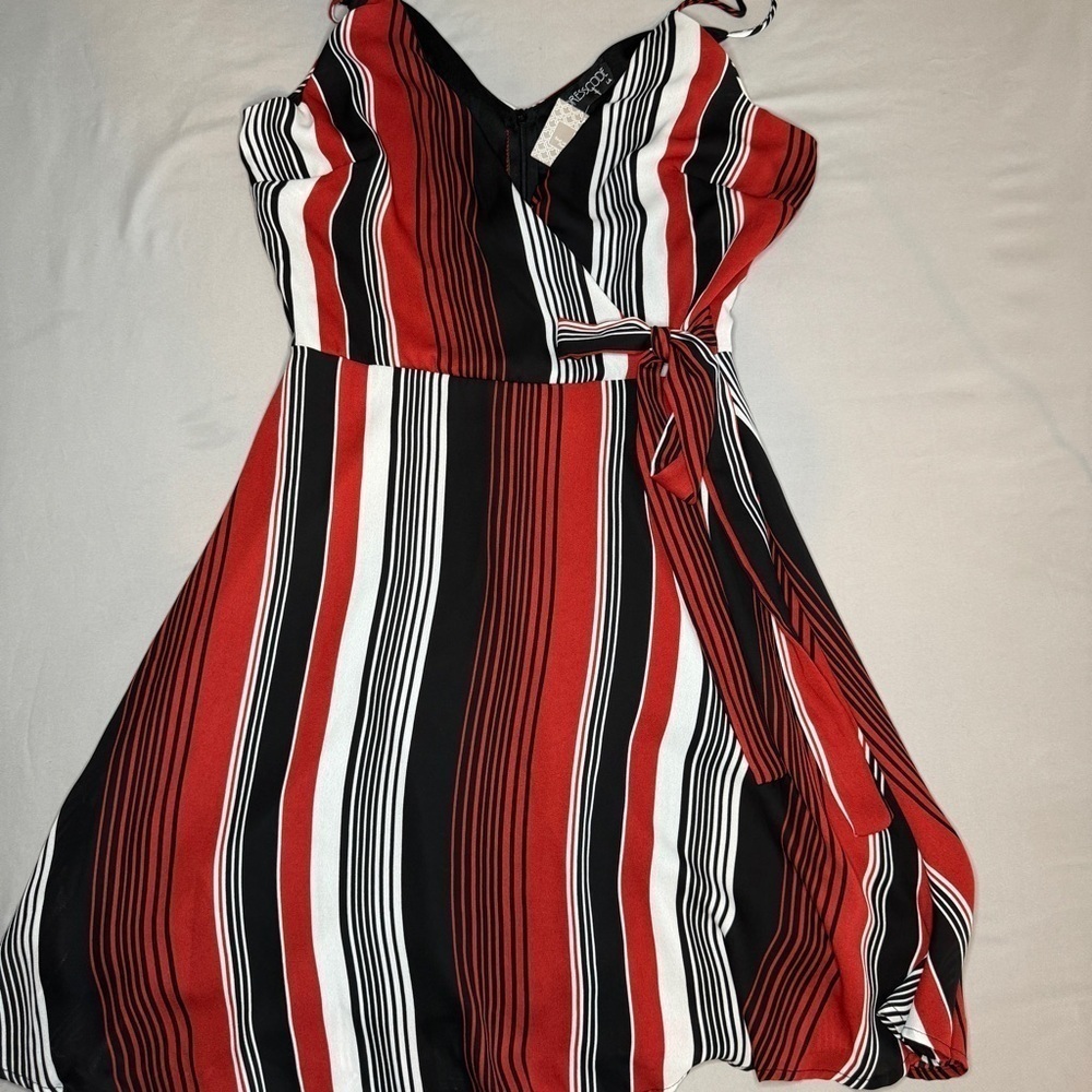 NWT Black and Red Striped V-Neck Dress